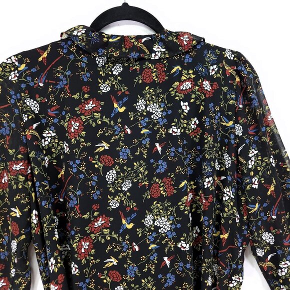 Madewell Ruffled Wrap Dress Size Medium Sheer-Sleeve in Finch Floral - Picture 7 of 16